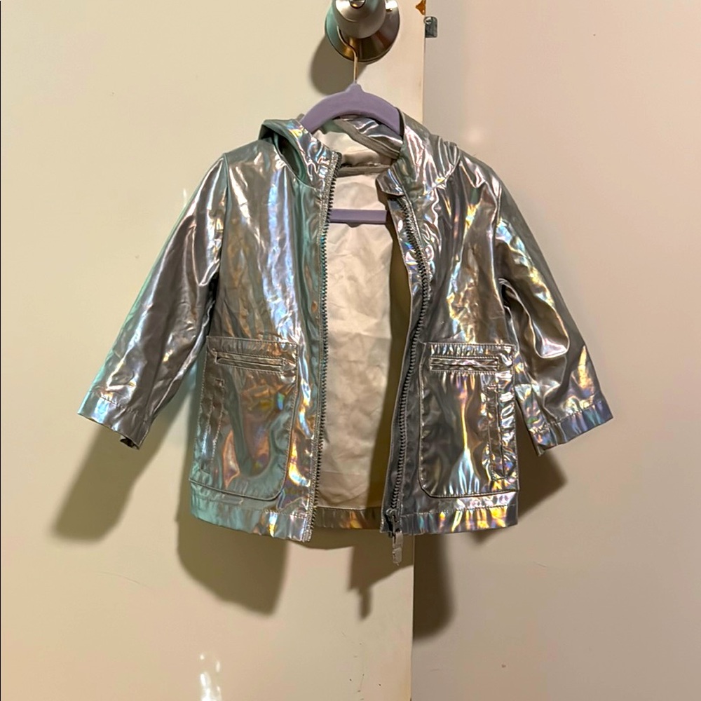 Cat & Jack Silver Raincoat with Iridescent Finish